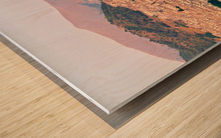 Panorama of Morano Calabro town at sunrise in Calabria Italy Wood print