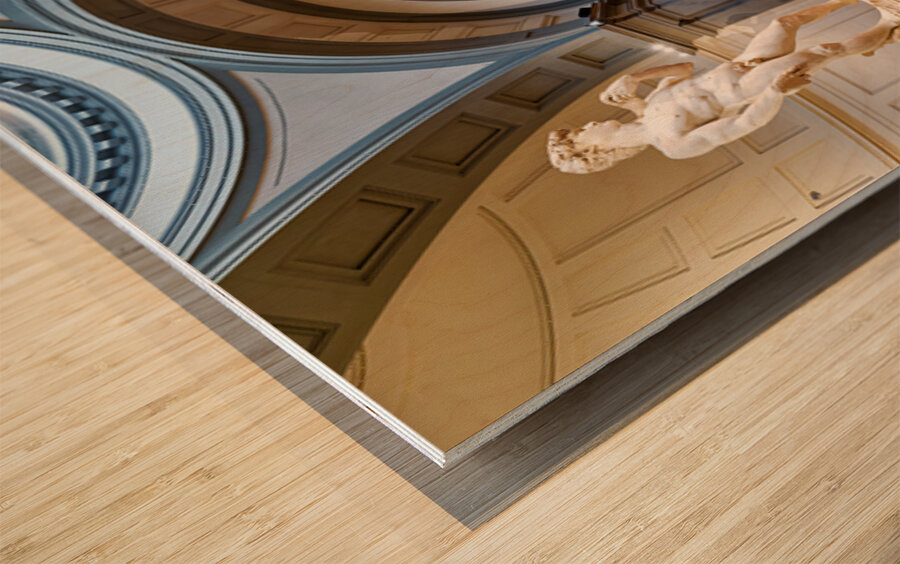 View inside Gallery of the Academy with Michelangelo David in Fl Wood print