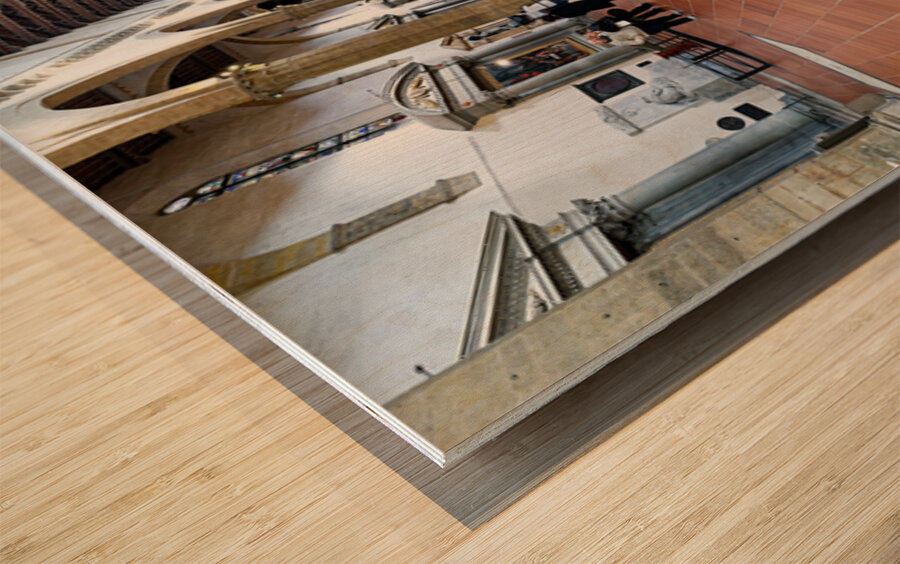 Visitors explore Basilica di Santa Croce in Florence Tuscany I Wood print