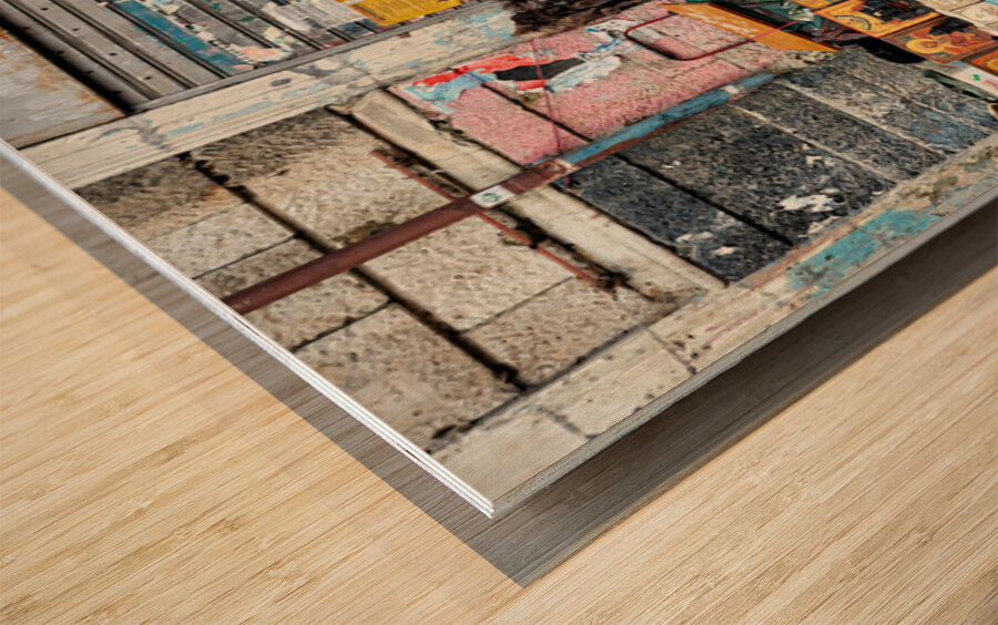 Market scene in Palermo Sicily with local crafts and art Wood print