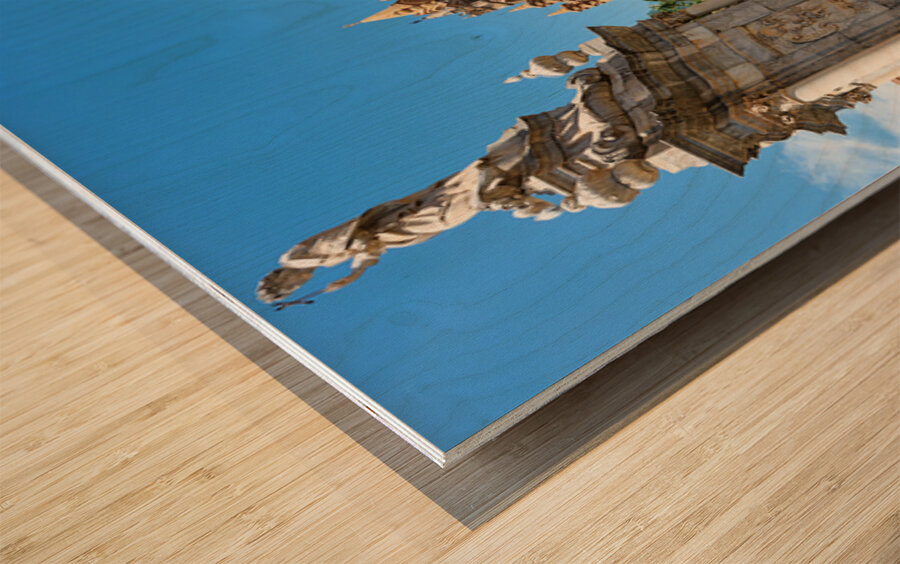 Palermo Cathedral stands tall with statue in front and blue sky Wood print