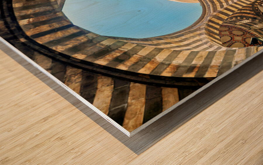 Visitors explore Khan Asad Pasha Caravanserai in Damascus Syri Wood print