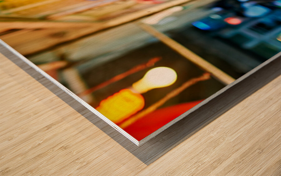 Butcher displays meat at souq in Aleppo Syria during the day Wood print