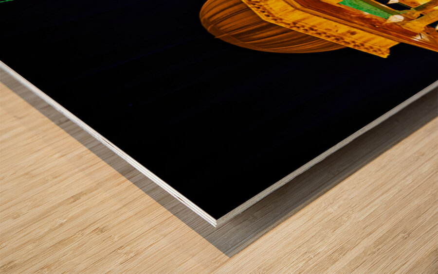 Aleppo mosque at night with lights and visitors in the courtyard Wood print