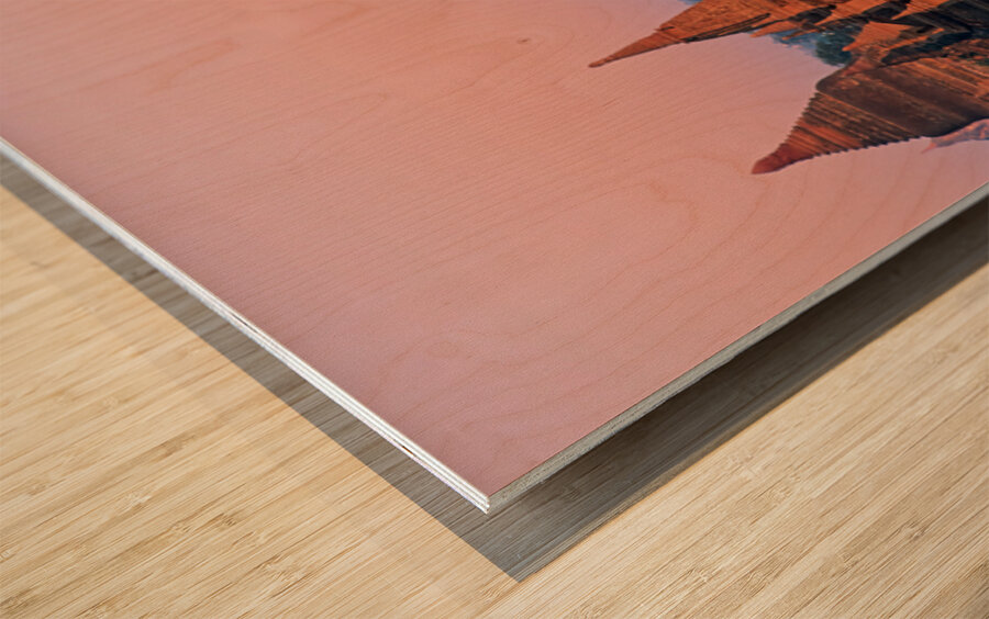 Temples in Bagan at dusk with a clear sky over Myanmar Wood print