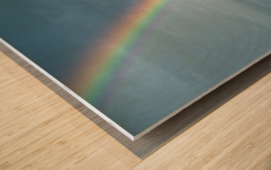 Rainbow shines over landscape in Myanmar after rainfall Wood print