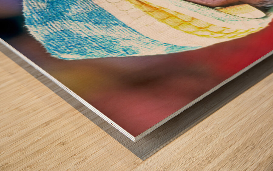 Portrait of an old man in Myanmar with a traditional head wrap Wood print