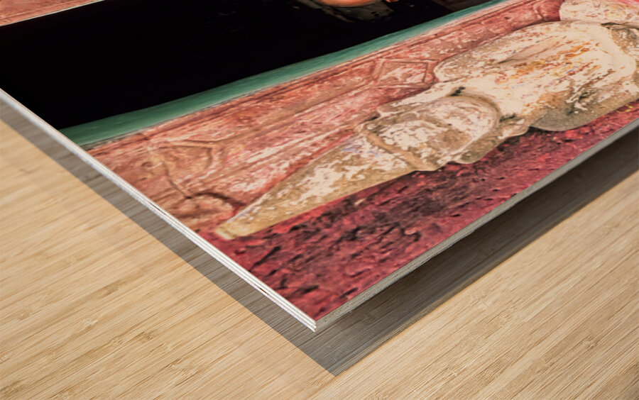 Old monk meditates in temple doorway in Myanmar Wood print