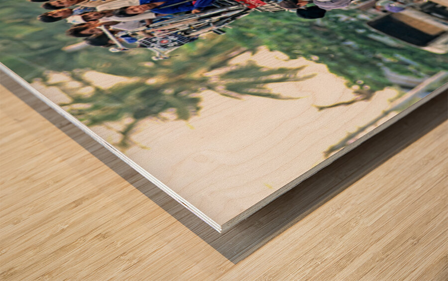 Busy transportation scene in Myanmar during the day Wood print