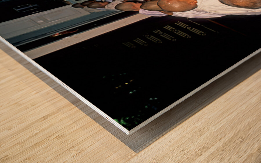 Monks having lunch in Mandalay during the day Wood print