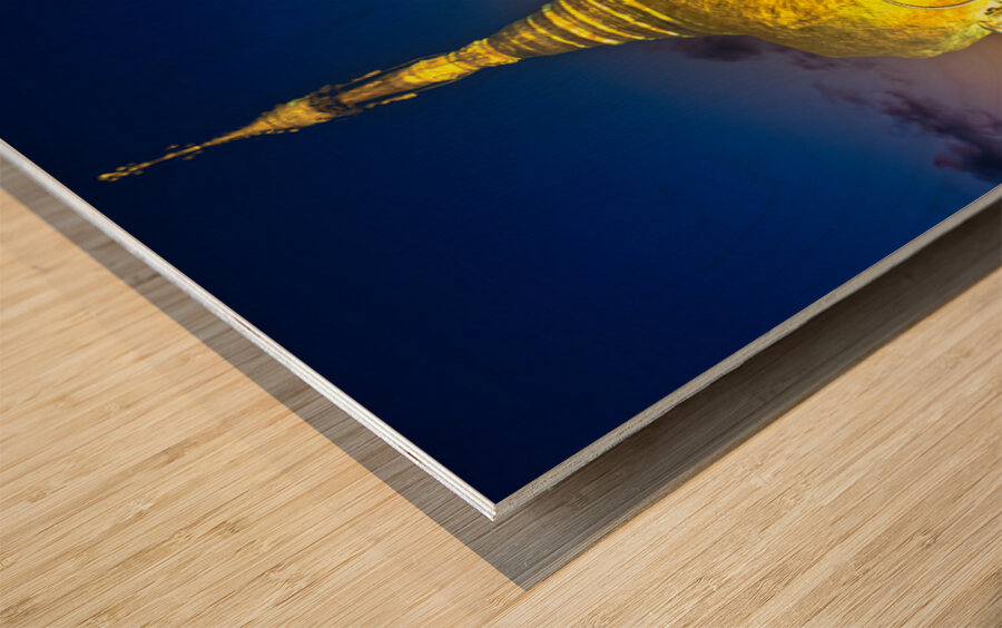 Visitors gather at Kyaiktiyo Pagoda Golden Rock in Myanmar at su Wood print