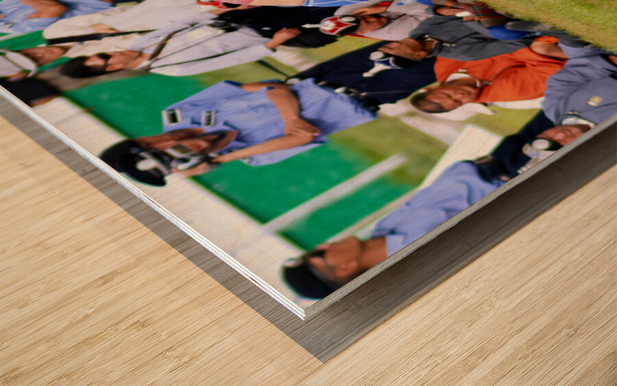 Wrestling matches take place during Naadam festival in Ulaanbaat Wood print