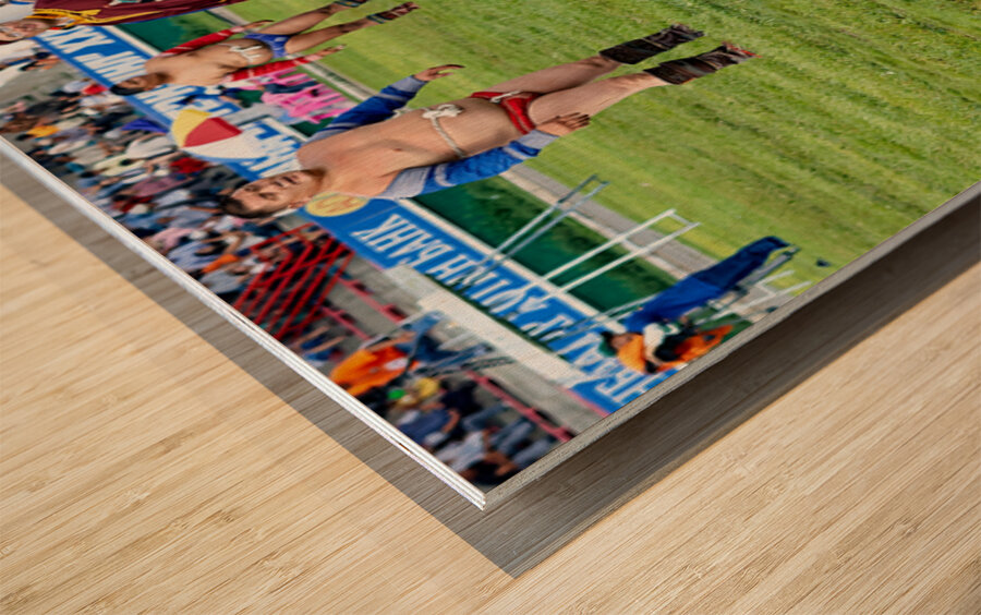 Wrestling matches at Naadam festival in Ulaanbaatar Mongolia Wood print