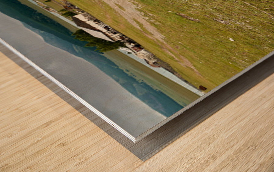 Old style soviet gas station in Mongolia near open fields Wood print