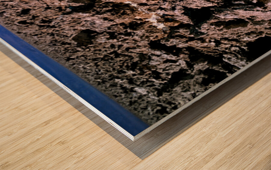 Salt encrusted desert floor under a bright blue sky. Wood print
