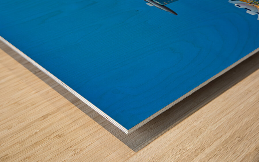 Visitors watch the Merlion fountain at Marina Bay during sunset Wood print