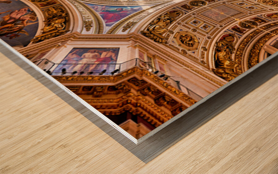 View of the ceiling at St. Isaacs Cathedral in Saint Petersburg Wood print