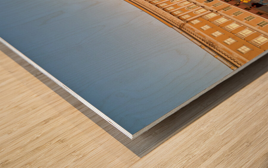 Visitors explore the General Staff Building in St. Petersburg Wood print