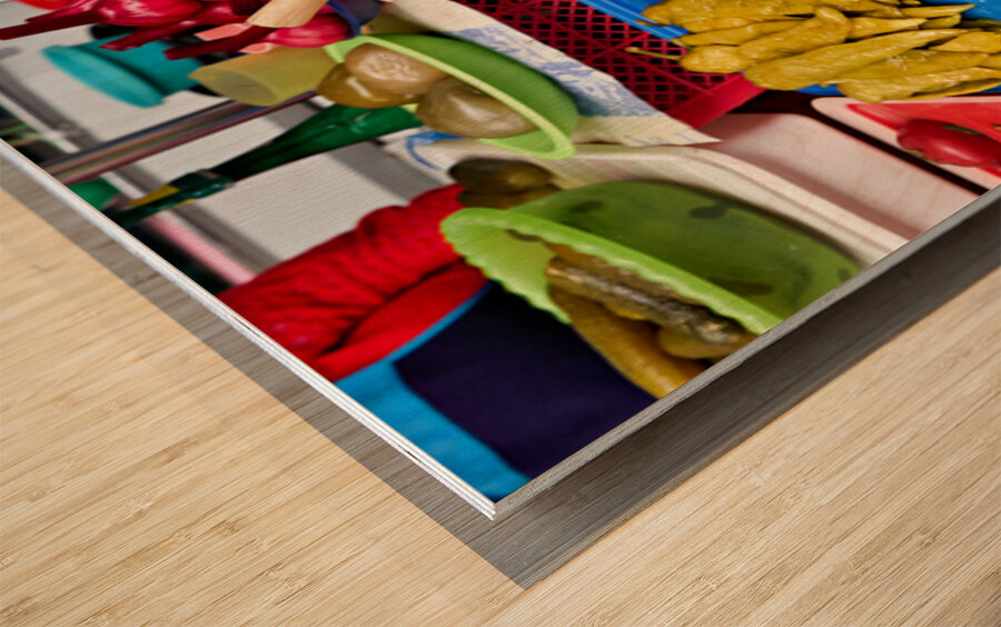 Fresh veggie stalls in Saint Petersburg Wood print