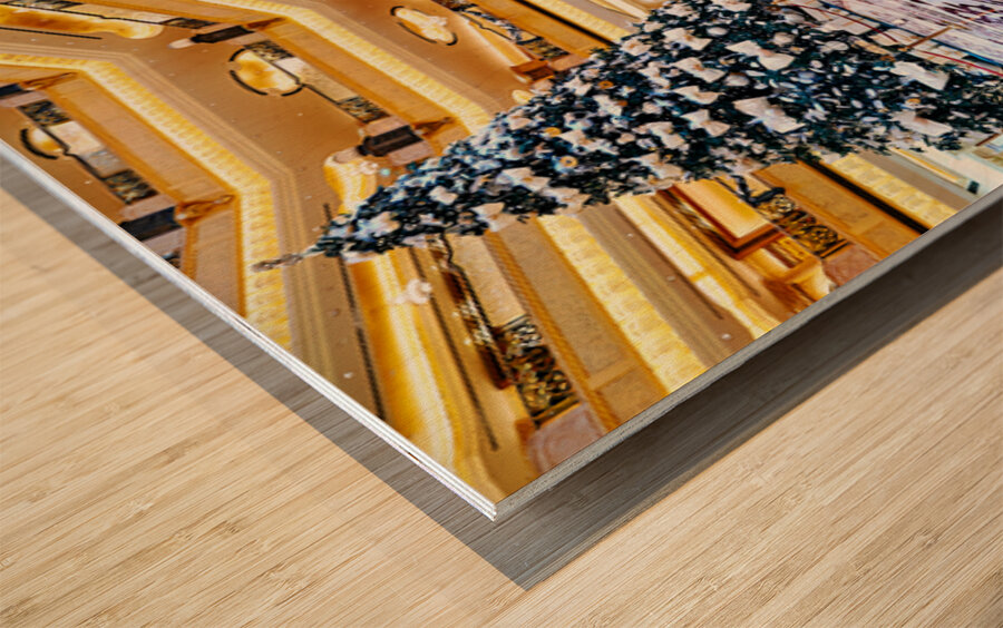 Christmas tree in Abu Dhabi Emirates Palace Hotel lobby Wood print