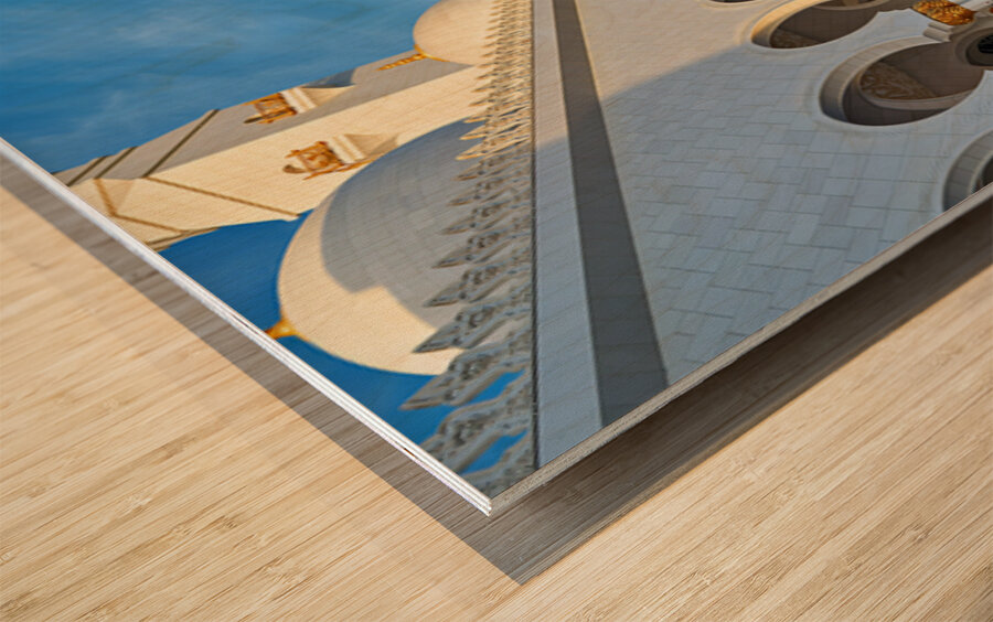 Visit to Sheikh Zayed Grand Mosque in Abu Dhabi at dawn Wood print