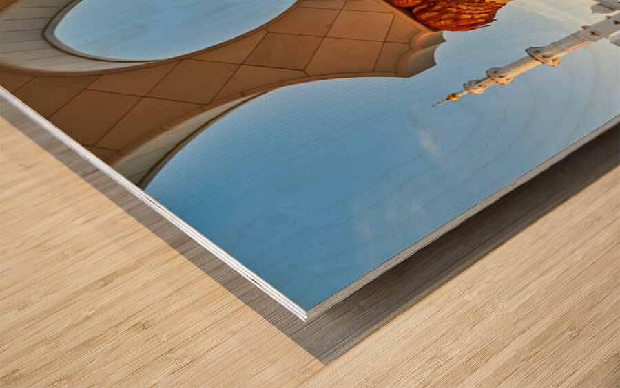 Visit to Sheikh Zayed Grand Mosque in Abu Dhabi at dawn Wood print