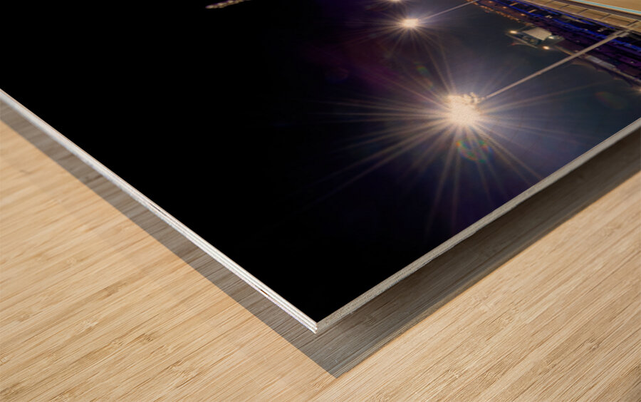 Yas Island hotel view at night in Abu Dhabi Wood print