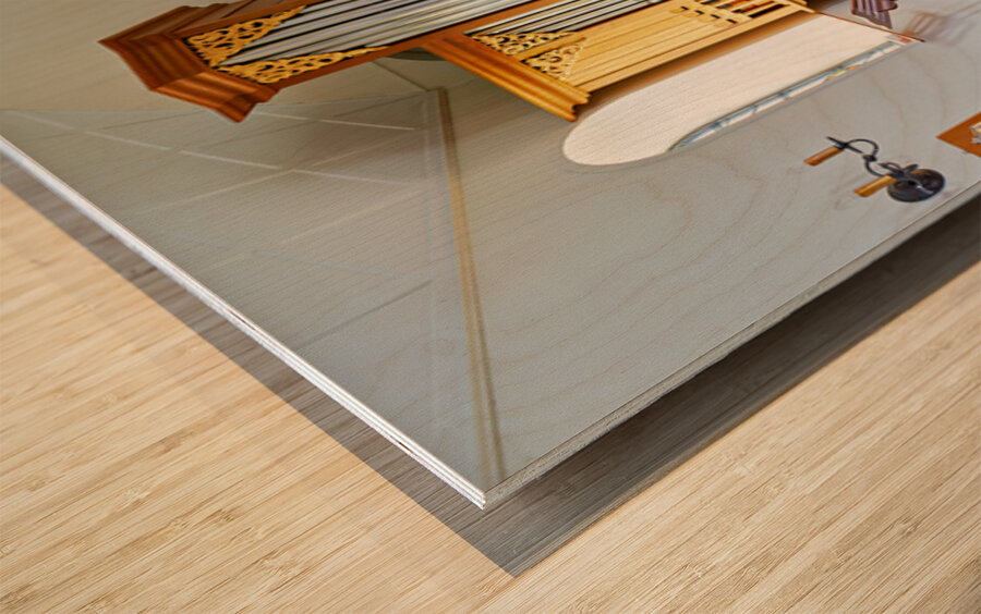 Wooden church interior with organ in Vik i Myrdal Iceland Wood print