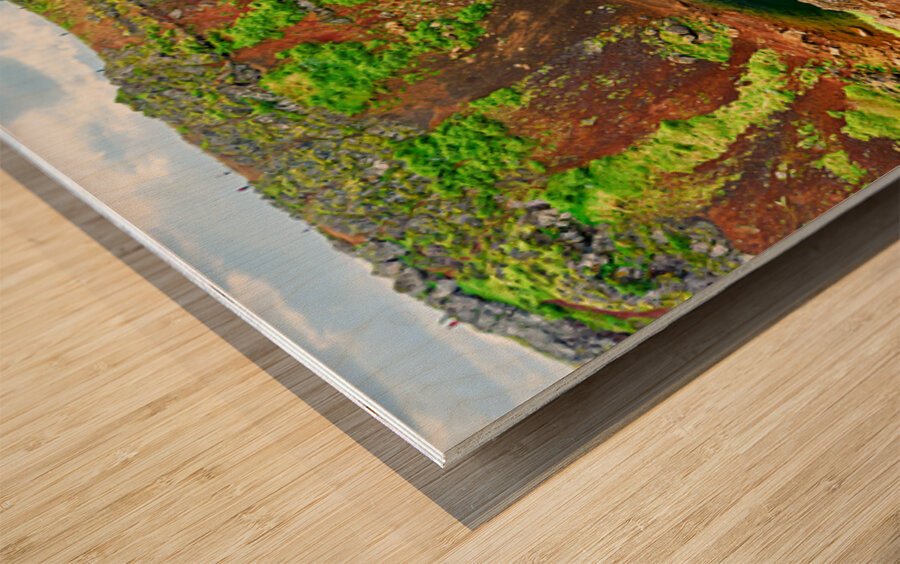 Exploring Kerid Crater in Iceland on a cloudy day Wood print