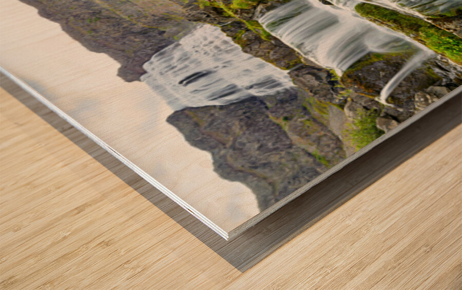 Gongumannafoss waterfall in Iceland with flowing water Wood print