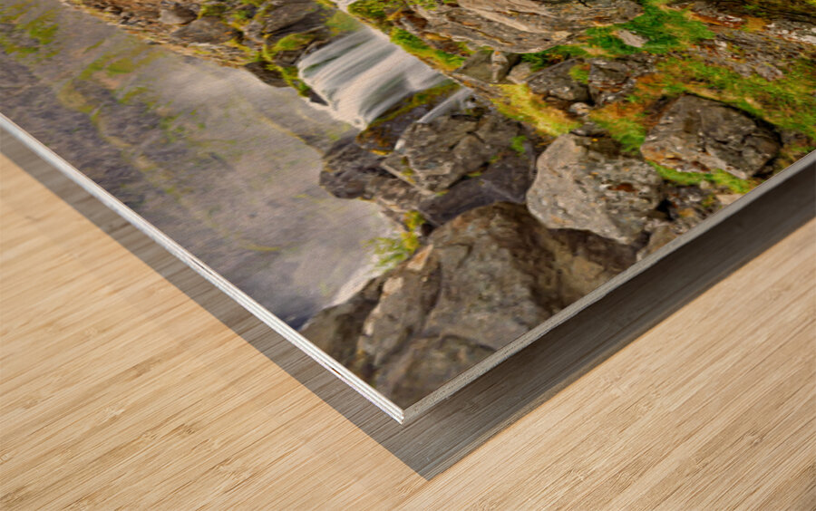 Gongumannafoss waterfall flows in Iceland during daylight hours Wood print