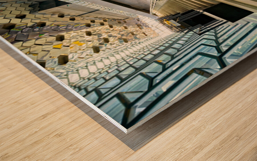 Exploring the interior of Harpa Opera House in Reykjavik Iceland Wood print