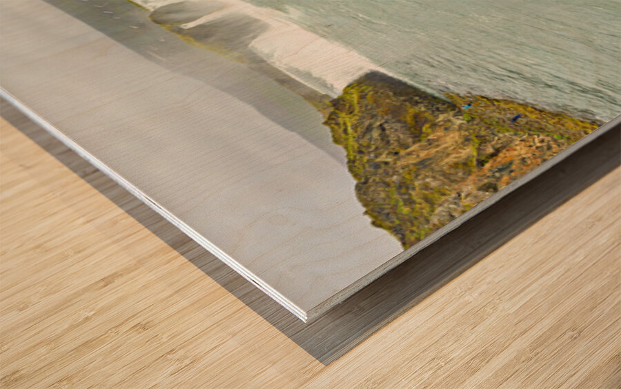 Exploring Godafoss waterfall in Iceland on a cloudy day Wood print