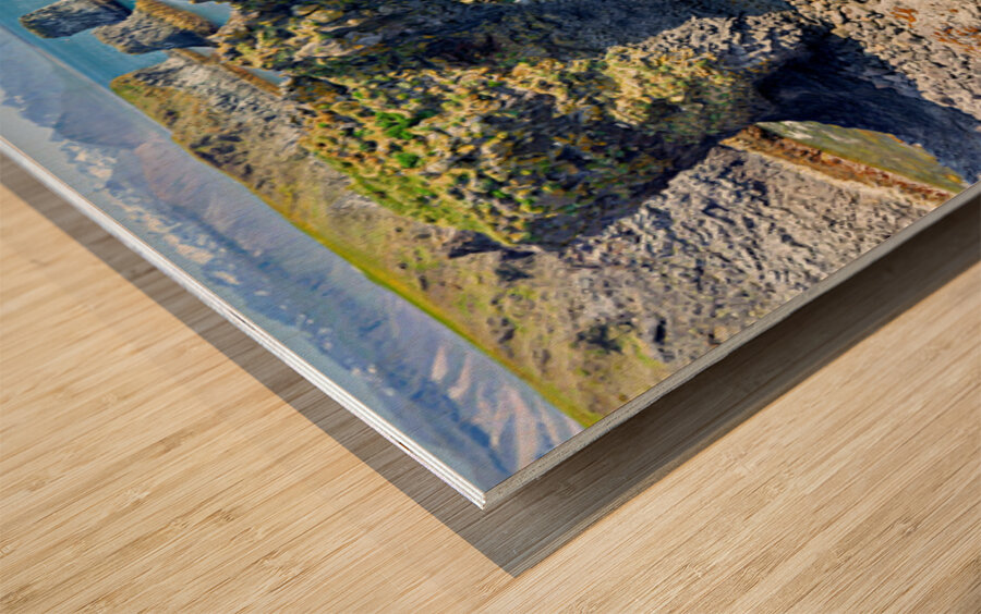 Exploring arnarstapi cliff in Iceland by the ocean Wood print