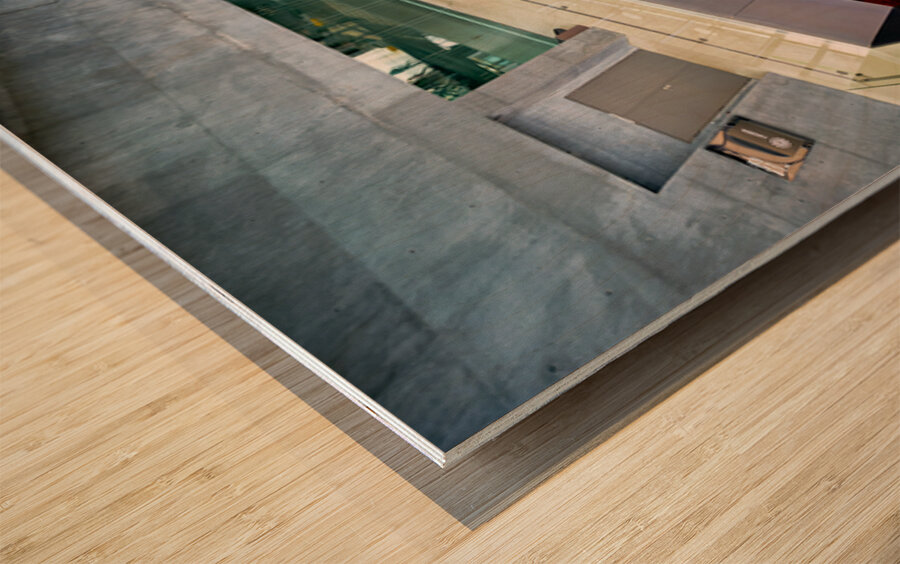 Harpa opera house interior featuring stairs and visitors Wood print