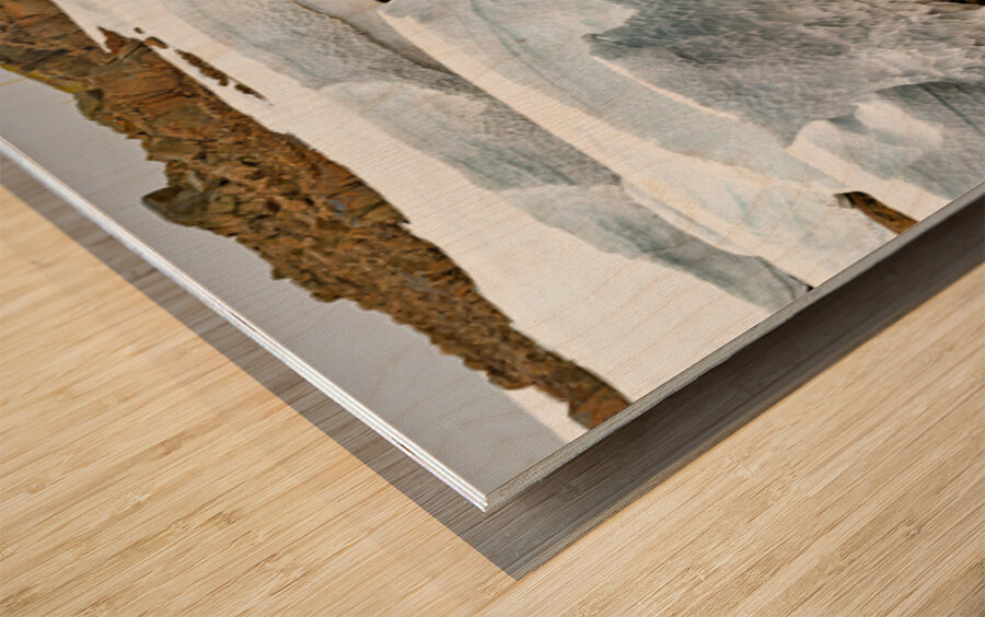 Flowing water and snow near Djupvegur in Iceland Wood print