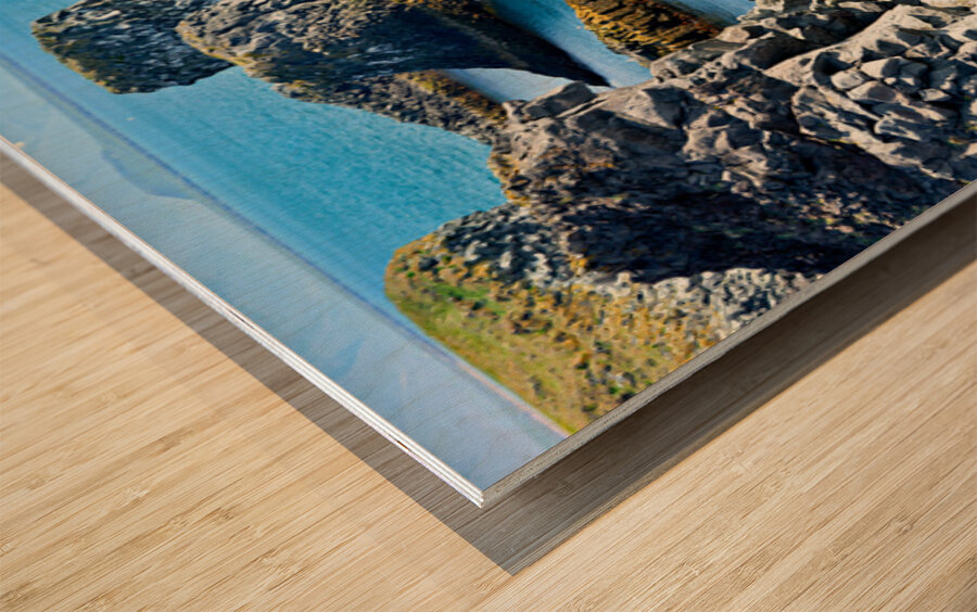 Arnarstapi cliffs show rocky coastline in Iceland Wood print
