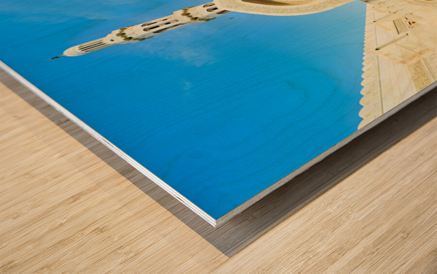 Visitors explore Sultan Qaboos Grand Mosque in Muscat Wood print