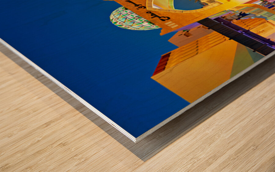 Waterfront view of Mutrah Souq in Muscat at sunset time Wood print