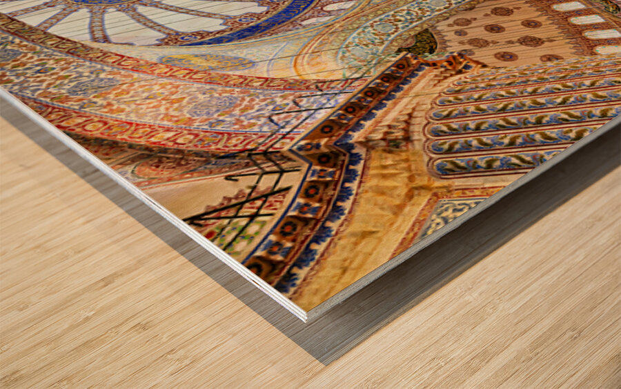 Exploring the interior of the Blue Mosque in Istanbul Turkey Wood print