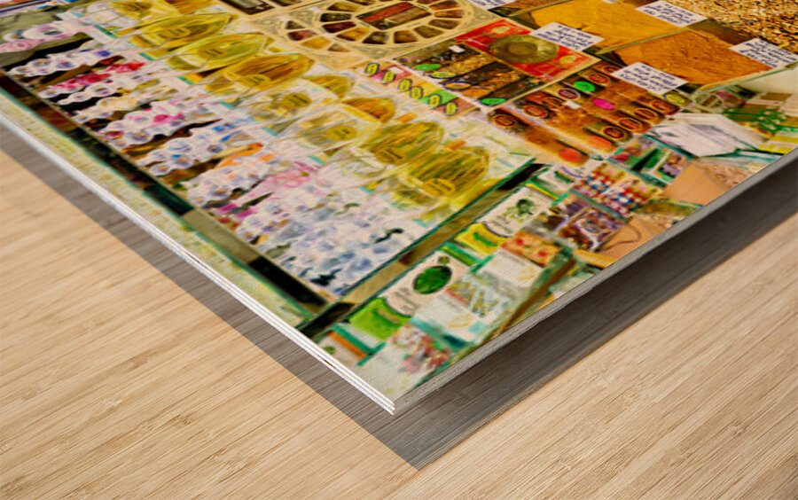 Discover many spices and oils in Istanbuls Grand Bazaar Wood print
