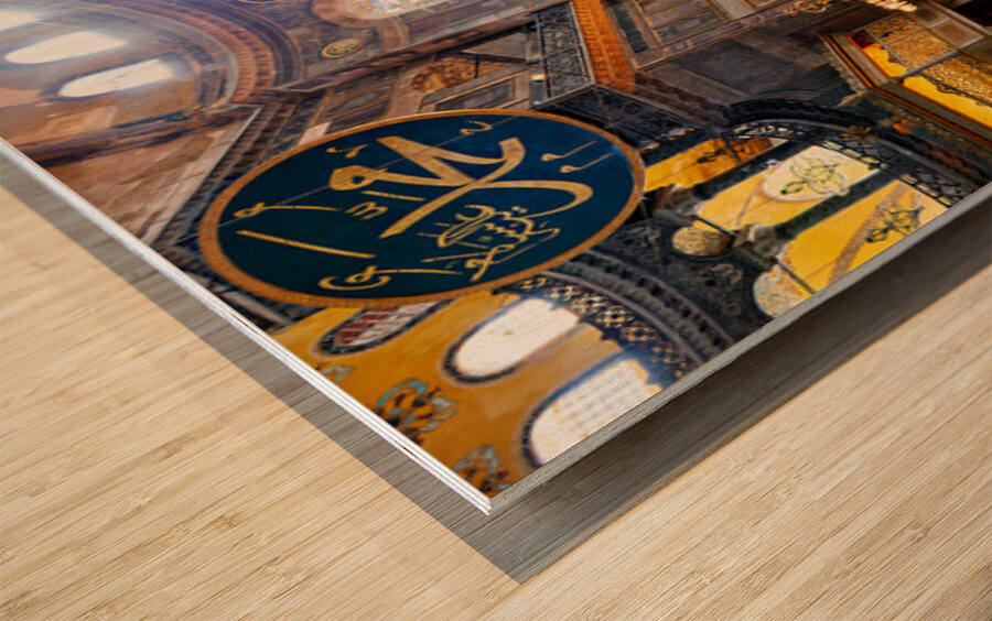 Hagia Sophia Grand Mosque interior view with sunlight Wood print