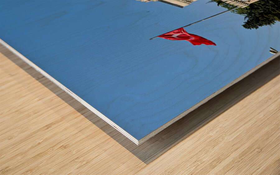 Historic university building in Istanbul Turkey with flags Wood print