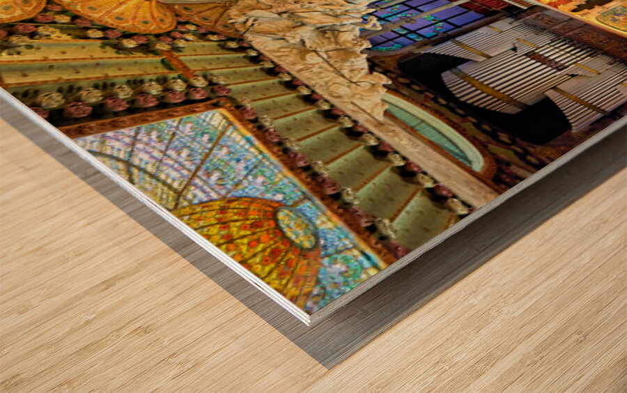 Concert hall view of Palau de la Musica Catalana in Barcelona Wood print