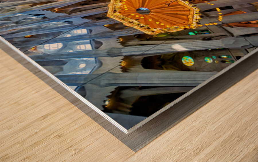 Explore Basílica de la Sagrada Familia in Barcelona now Wood print