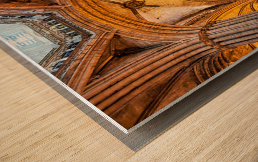 Historic view of the Cathedral of the Holy Cross in Barcelona Wood print