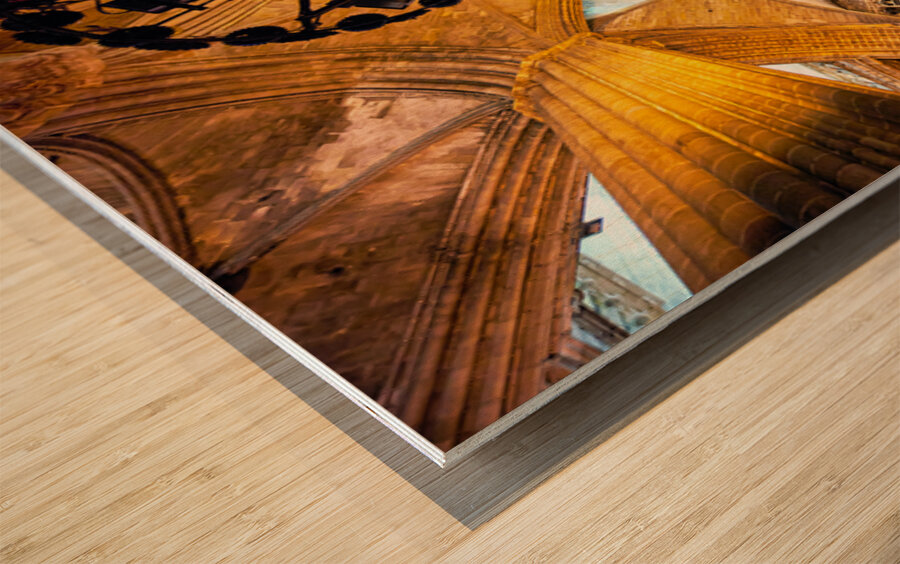 Catholic church architecture inside Barcelona Cathedral Wood print