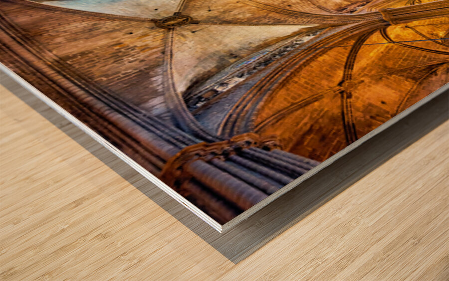 Iconic views of Barcelonas Holy Cross Cathedral Wood print