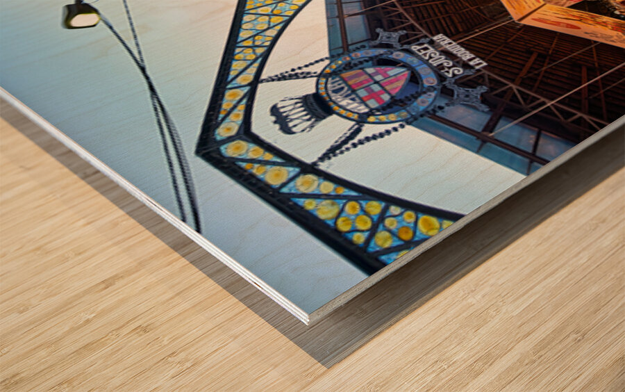 Crowds gather at Barcelonas La Boqueria market Wood print