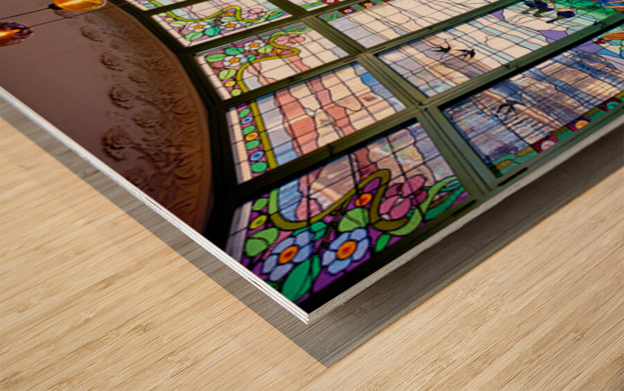 Stained glass windows at Casa Lleo Morera in Barcelona Wood print